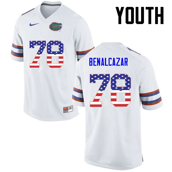 Youth NCAA Florida Gators Ricardo Benalcazar #78 Stitched Authentic USA Flag Fashion Nike White College Football Jersey PLK3565SO